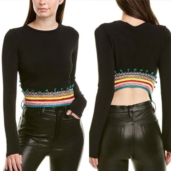 Alice + Olivia Delaina Embroidered Open Back Crop Long Sleeves Multi Color Sz 2 - Picture 1 of 12